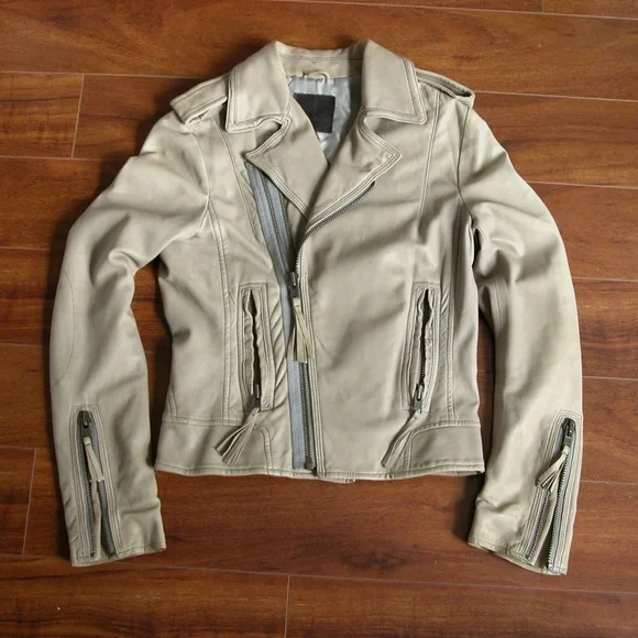 JOIE Sexy Beige Leather Moto Jacket Wms XS - Picture 1 of 8